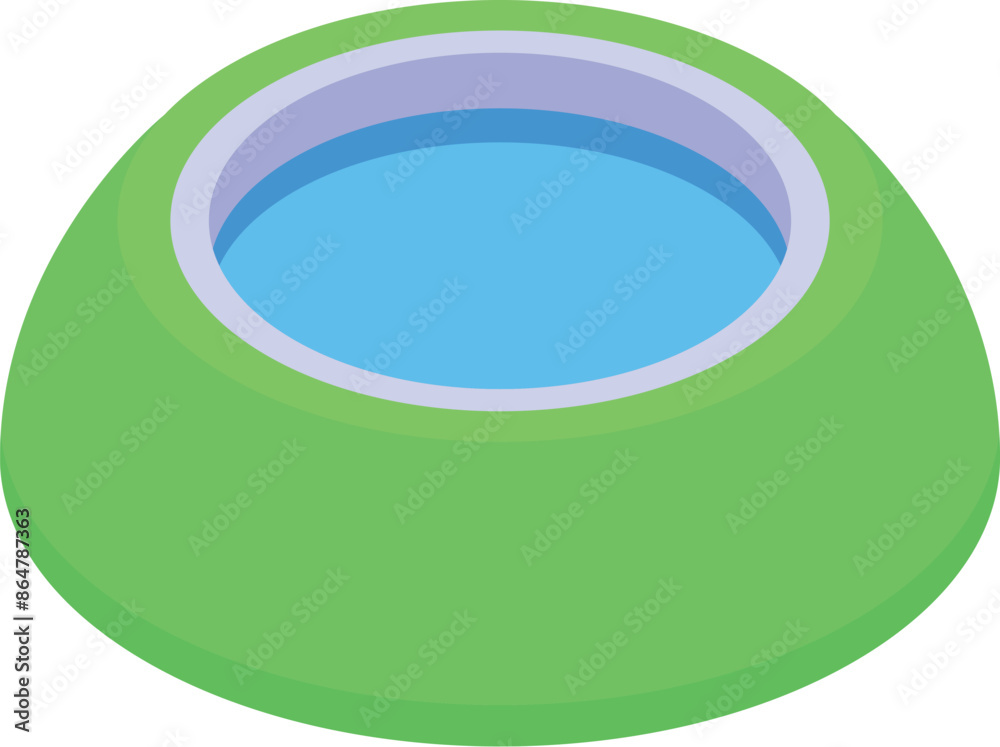 Green bowl full of fresh water for pet is standing on white background Green bowl full of fresh water for pet is standing on white background