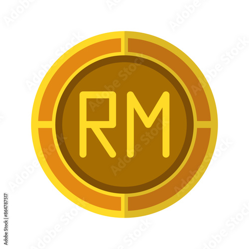 Ringgit coin icon. Currency flat icons with golden color, symbol of Malaysian money. Vector Illustrations.