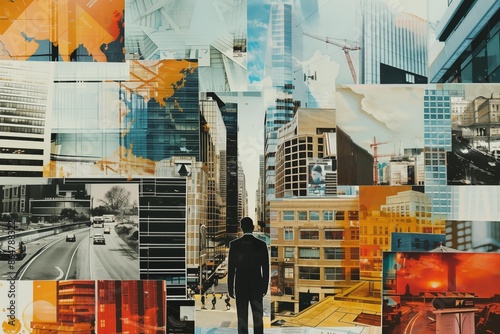 Collage visual of various business scenes.