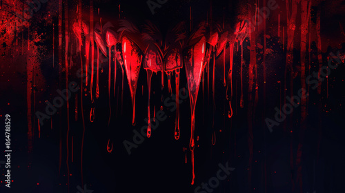 minimalist background featuring abstract vampire fangs with drops of blood in red, using clean lines and a dark background to capture the spooky essence of Halloween