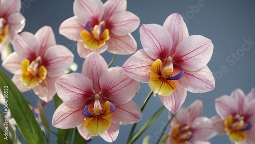Delicate Pink Orchid with Yellow and Blue Center.