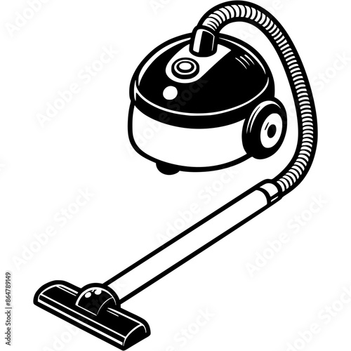 Home vacuum cleaner in monochrome. Simple minimalistic vector in black ink drawing on transparent background