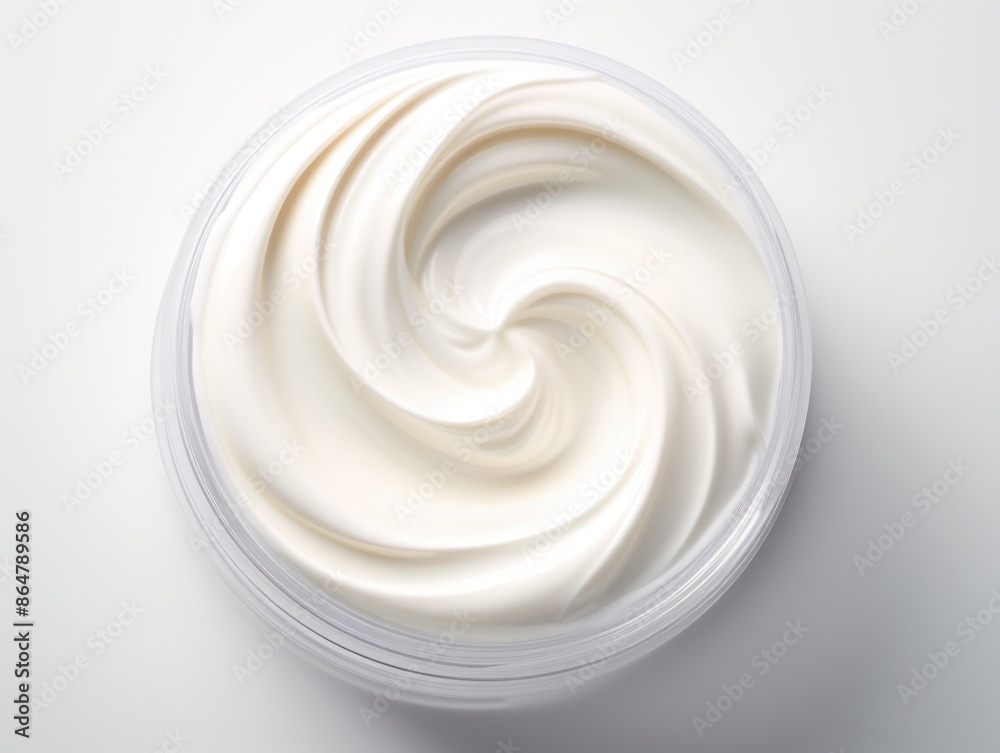 A swirl of white cream in a jar. The cream is smooth and creamy, with a slight sheen to it. The cream appears to be a high-quality product A swirl of white cream in a jar. The cream is smooth and creamy, with a slight sheen to it. The cream appears to be a high-quality product