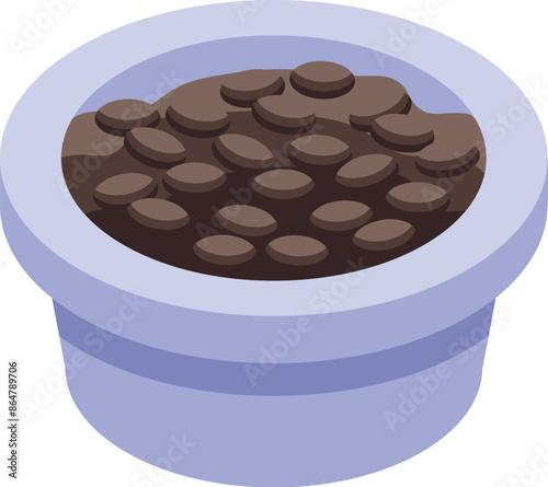 Blue bowl containing roasted coffee beans for making a delicious cup of freshly brewed coffee