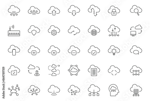 Cloud data Icons Pack.Thin linear style icons Pack. Vector Illustration