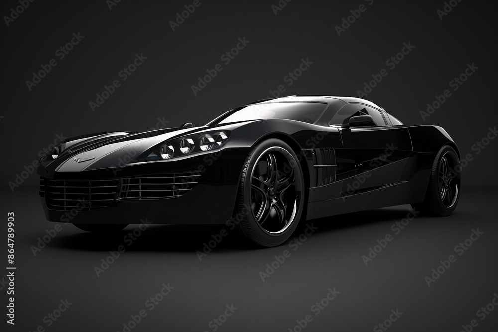 Front view of a generic and brandless modern car on a black background Front view of a generic and brandless modern car on a black background