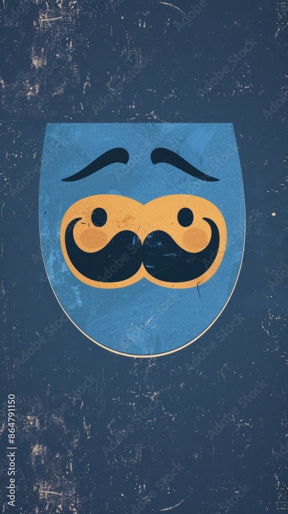 Fototapeta premium A cute flat style illustration of a smiling face with a mustache on a vintage background