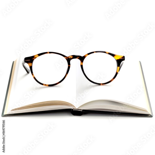 closeup glasses top on open book