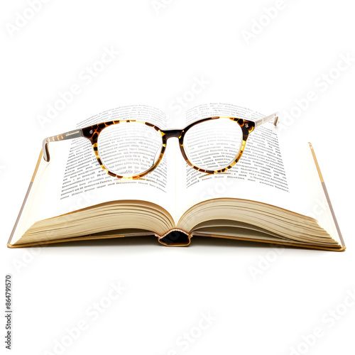 closeup glasses top on open book