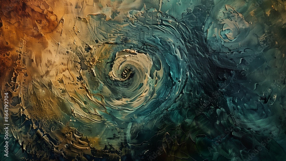 Obraz premium Abstract Art, Nostalgic Swirls: Abstract Painting with Vintage Elements and Muted Tones