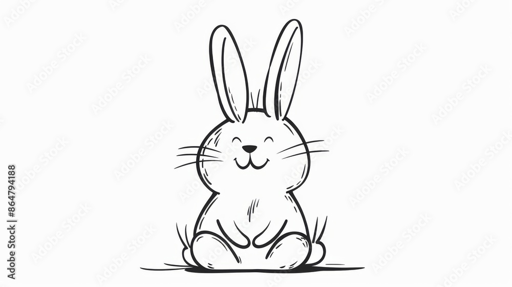Cute black and white cartoon sketch of a sitting bunny, hand-drawn illustration perfect for Easter and children's designs. Simple and adorable vector art. Cute black and white cartoon sketch of a sitting bunny, hand-drawn illustration perfect for Easter and children's designs. Simple and adorable vector art.