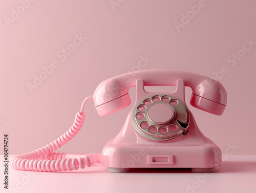 retro of home telephone in pink color