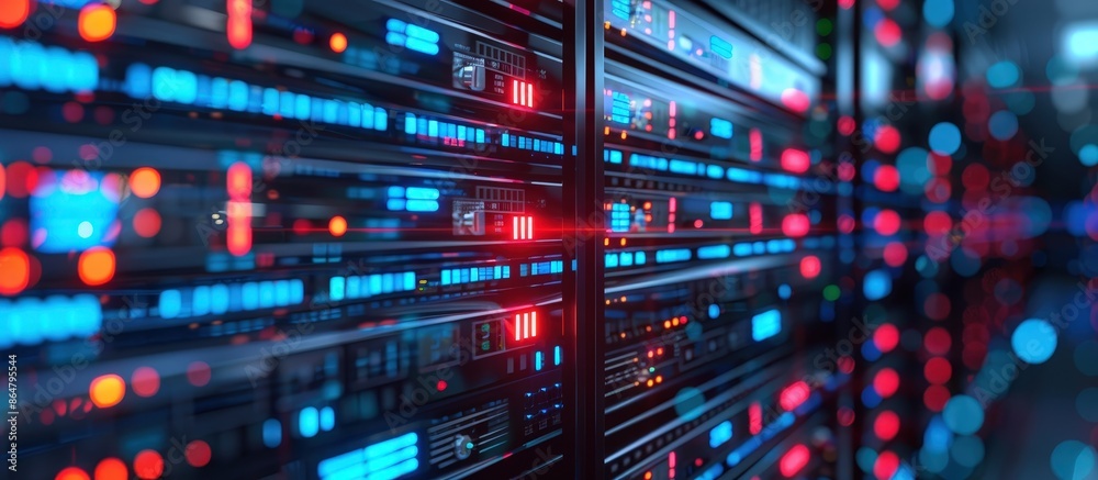 A high-tech data center featuring rows of server racks with colorful LED lights, showcasing advanced technology and modern infrastructure. A high-tech data center featuring rows of server racks with colorful LED lights, showcasing advanced technology and modern infrastructure.