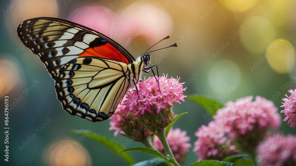 Vibrant Butterfly Feeding on Pink Flowers .Generative AI 5 Vibrant Butterfly Feeding on Pink Flowers .Generative AI 5
