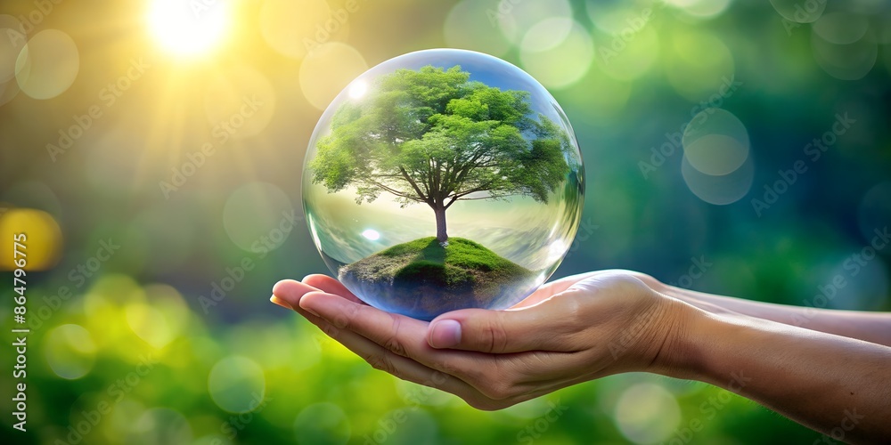 Glass Earth and Growing Tree in Hand
