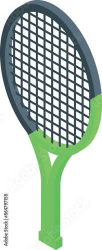 Green tennis racket standing upright, perfect for sports and activity related designs