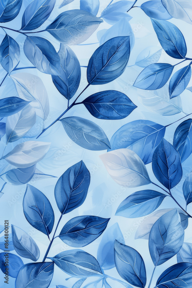 Abstract Blue Leaves Pattern with Transparent Overlays on Light Background Abstract Blue Leaves Pattern with Transparent Overlays on Light Background