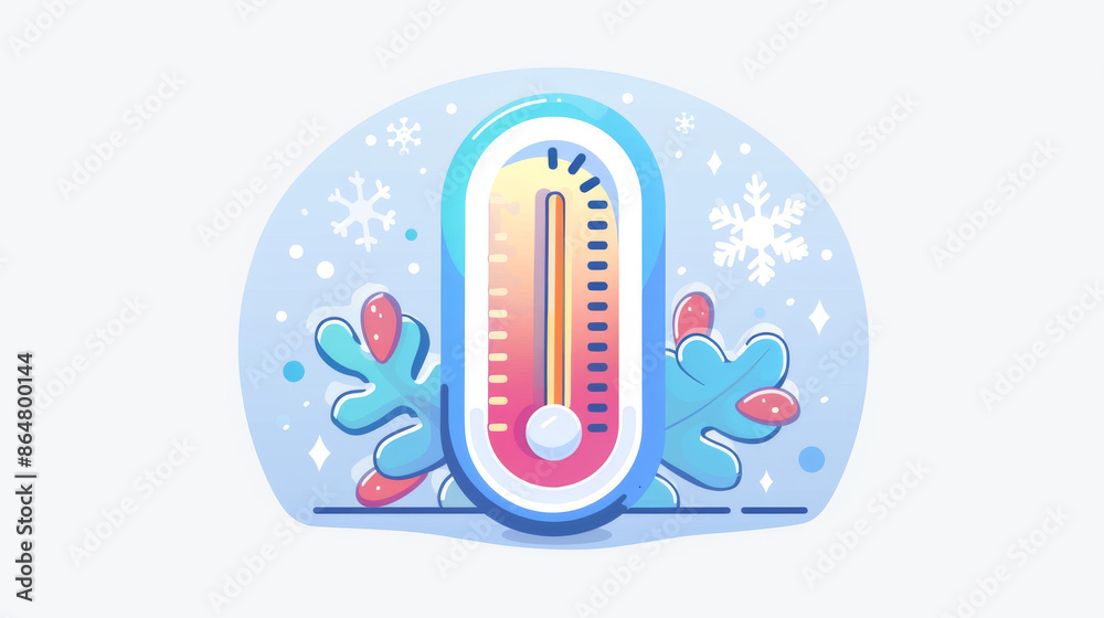 Thermometer with cold icon represents cold temperature. It's found in weather forecast apps and shows the current temperature. Thermometer with cold icon represents cold temperature. It's found in weather forecast apps and shows the current temperature.