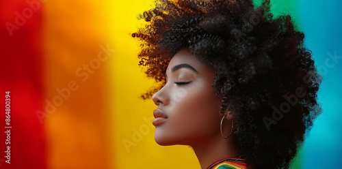 Black Woman Profile Portrait on Colorful Background for Black History Month Celebration and Juneteenth Freedom Day
