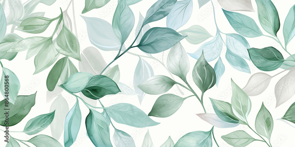 Fototapeta premium Elegant Watercolor Green Leaves Pattern Seamless Botanical Background for Nature Inspired Designs