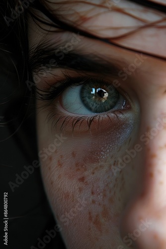 A close-up portrait of a glamorous brunette model with dramatic eye makeup