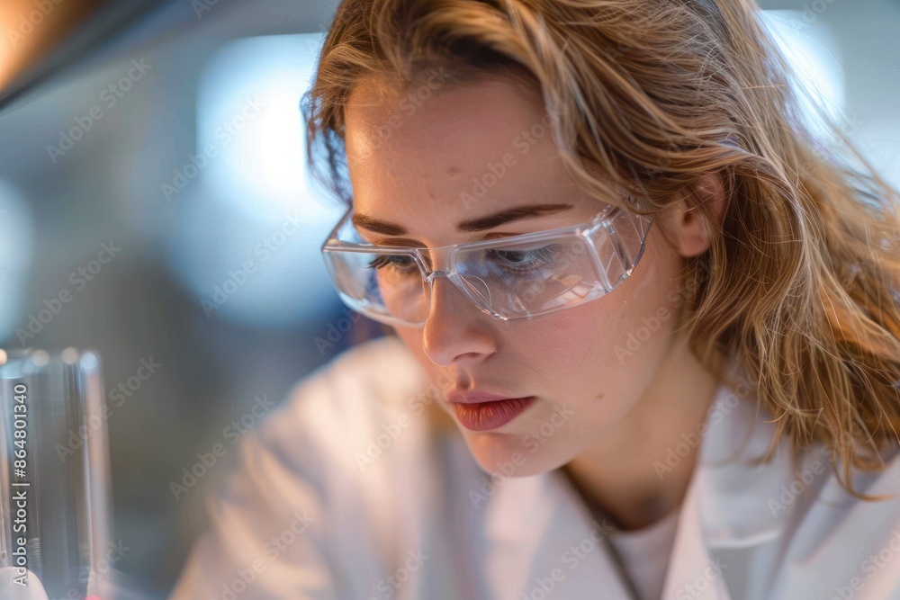26. Portrait of a Western cosmetic scientist examining a sample in a laboratory, high quality photo, photorealistic, bright lighting, focused expression, studio lighting 26. Portrait of a Western cosmetic scientist examining a sample in a laboratory, high quality photo, photorealistic, bright lighting, focused expression, studio lighting