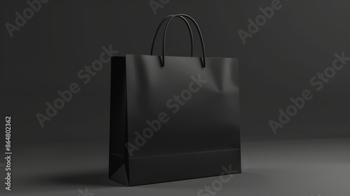 A sleek and sophisticated black paper shopping bag, featuring a glossy finish and sturdy black handles, serves as a stylish mockup.