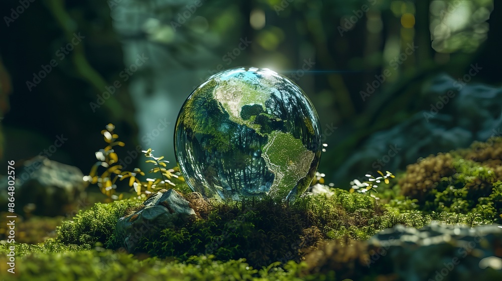 Amidst A Serene Forest Setting A Crystal Globe Adorned With amidst-a-serene-forest-setting-a-crystal-globe-adorned-with