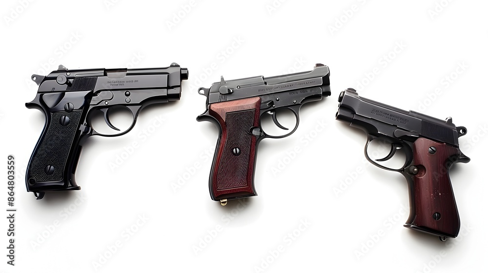 Handguns Isolated on White Surface for Security and Protection Concepts