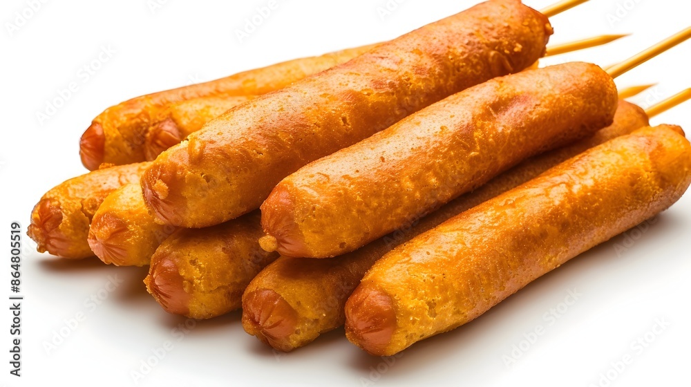 Mouth Watering Corn Dogs on a Pristine White Background Mouth Watering Corn Dogs on a Pristine White Background