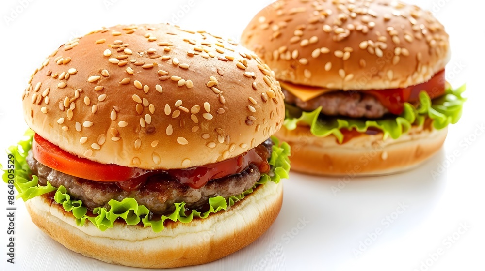 Mouth Watering Hamburgers on Pristine White Background Mouth Watering Hamburgers on Pristine White Background