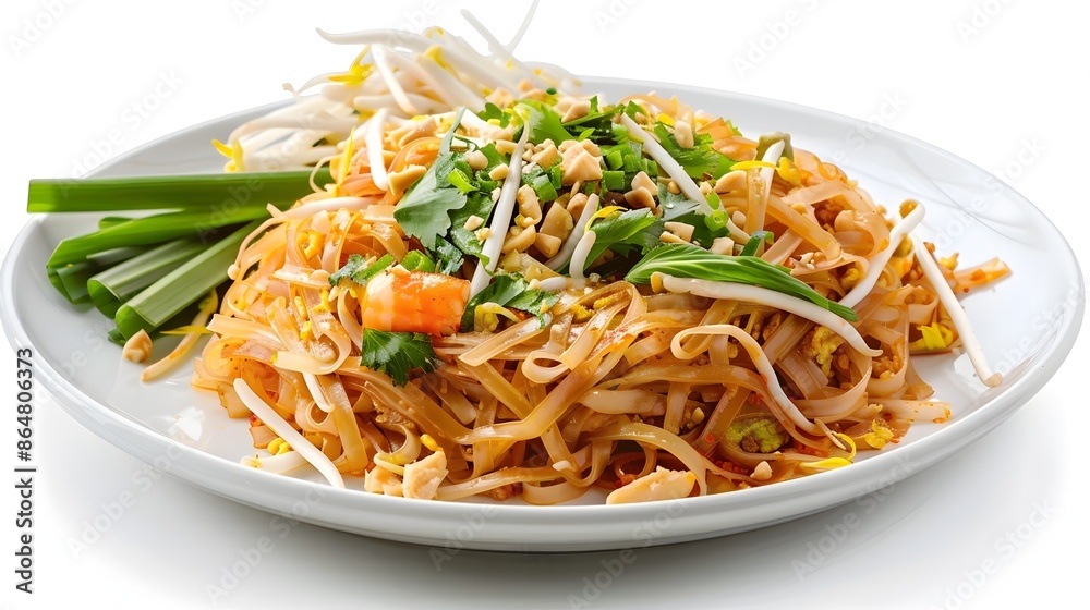 Mouthwatering Pad Thai Noodle Dish Isolated on White Background Mouthwatering Pad Thai Noodle Dish Isolated on White Background