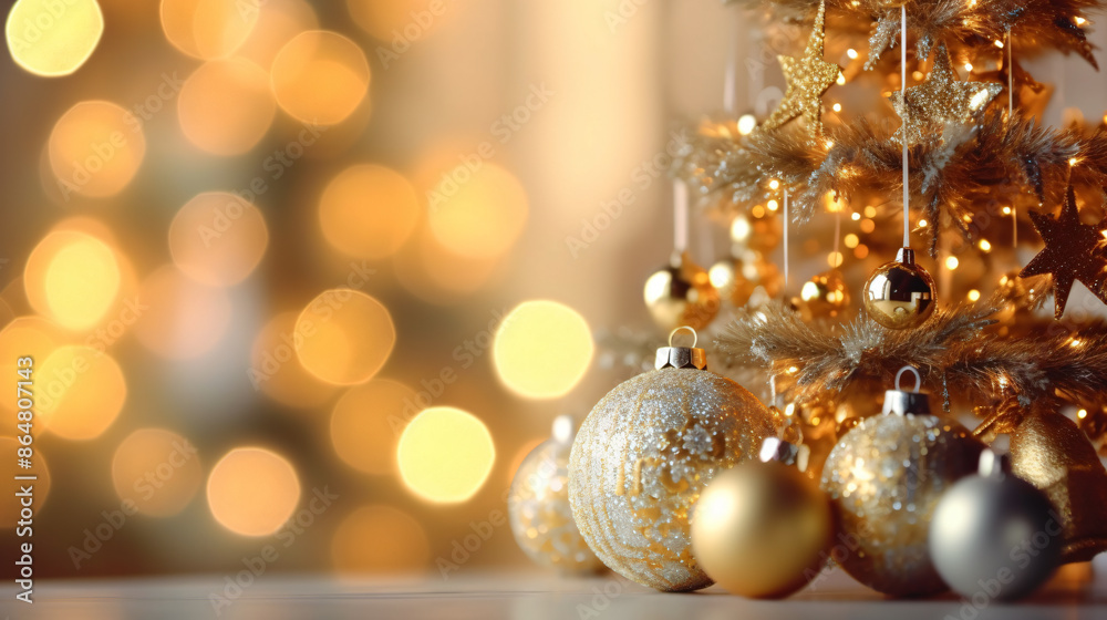 christmas card background with christmas tree balls against a golden blokeh background christmas card background with christmas tree balls against a golden blokeh background