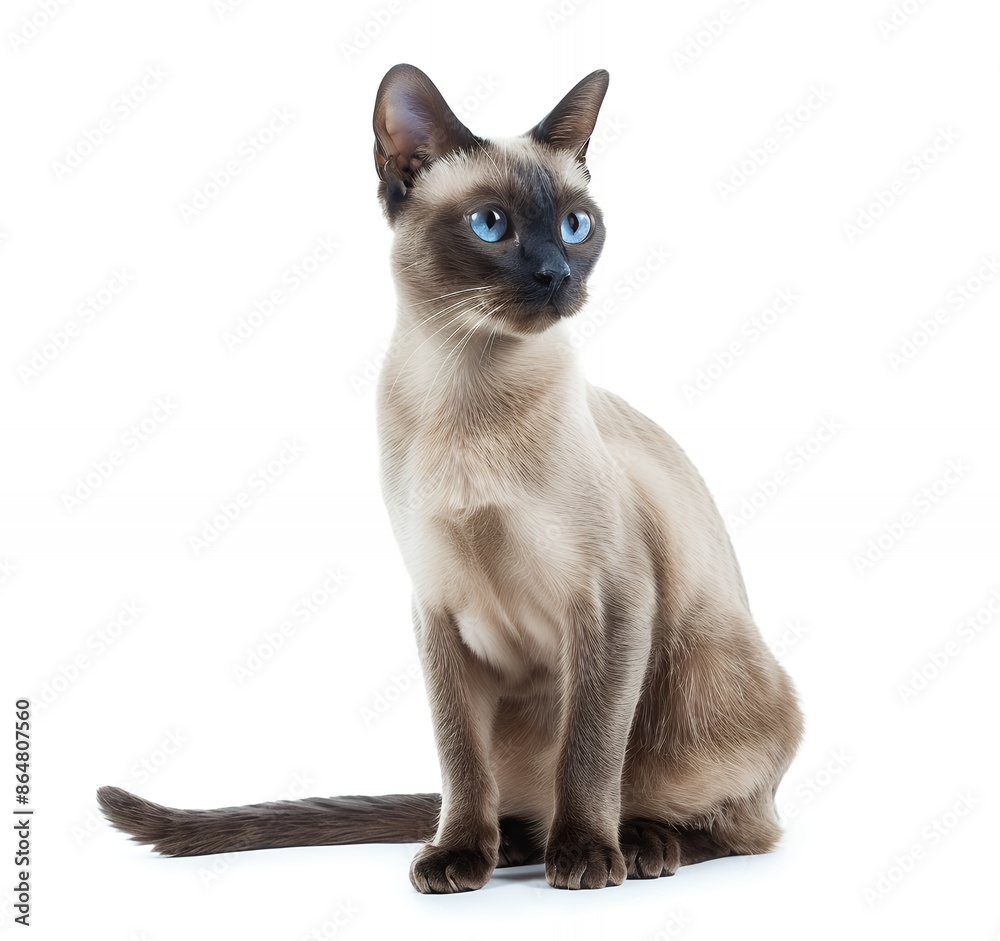 Photo of a blue Burmese cat sitting and looking at the camera isolated on a white background. Photo of a blue Burmese cat sitting and looking at the camera isolated on a white background.