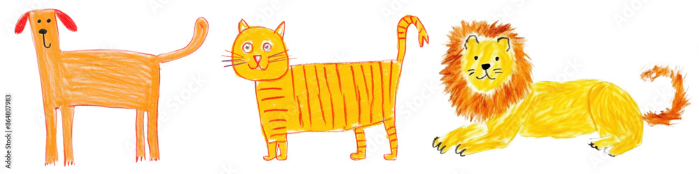 Crayon animal png cut out element set Crayon animal png cut out element set