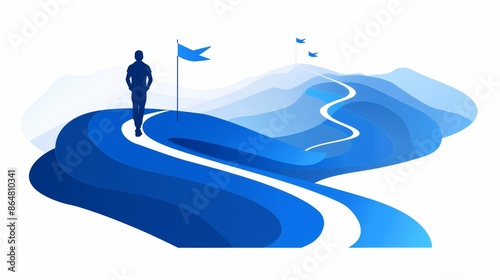 silhouette of a business man on their way toward the goal, simple flat illustration