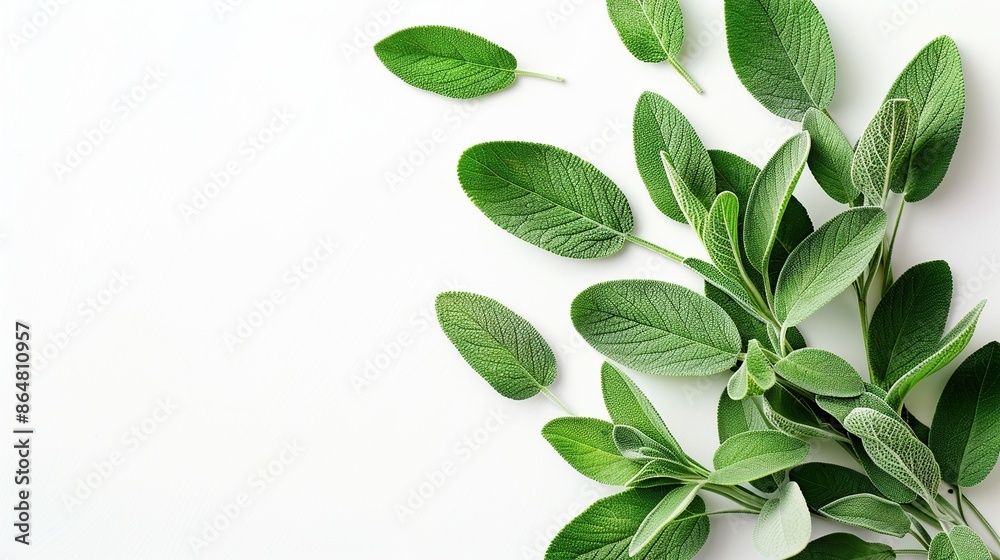 Green Sage Leaves on a White Background Green Sage Leaves on a White Background