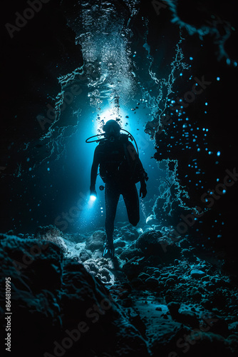 Night diving, underwater exploration in the dark