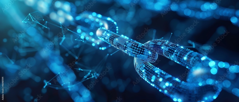 Abstract blue chain link with glowing particles. Abstract blue chain link with glowing particles.