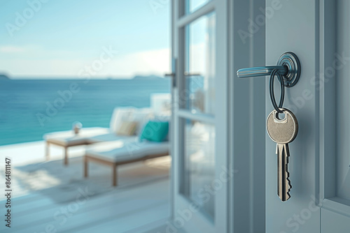Key in Door Opening to Serene Beach House with Sea View, Luxury Retreat or Property Investment Opportunity
