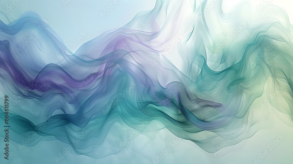 Fototapeta premium abstract background with a soft blend of blues, greens, and purples, resembling a smoke color painting with gentle, flowing lines, smoke waves,