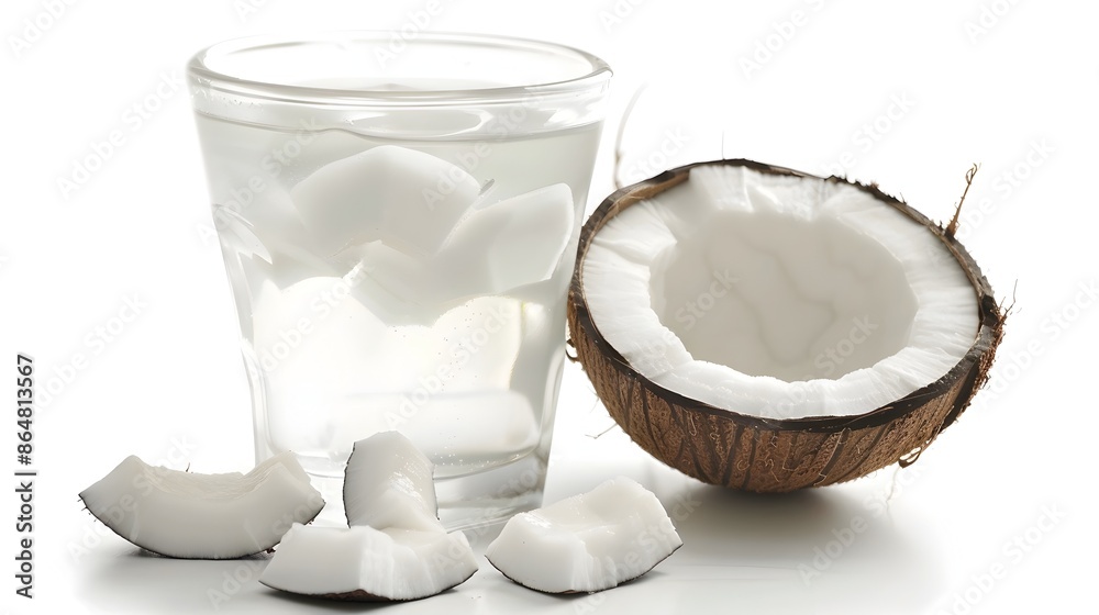 Refreshing Coconut Water Beverage on White Background Refreshing Coconut Water Beverage on White Background
