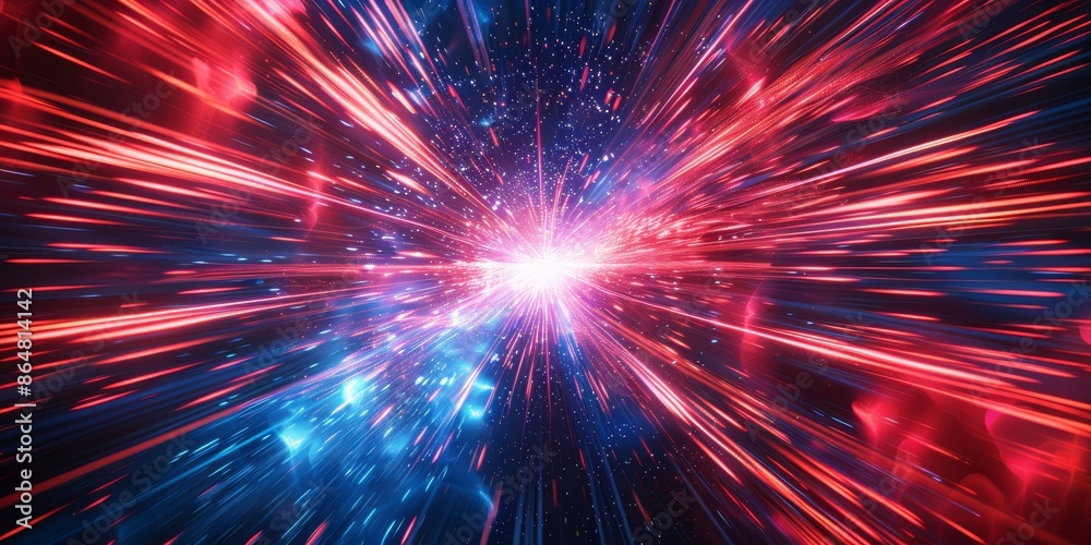 The UHD 4K image captures the vibrant and energetic visual impact of red and blue light rays converging at a central point The UHD 4K image captures the vibrant and energetic visual impact of red and blue light rays converging at a central point
