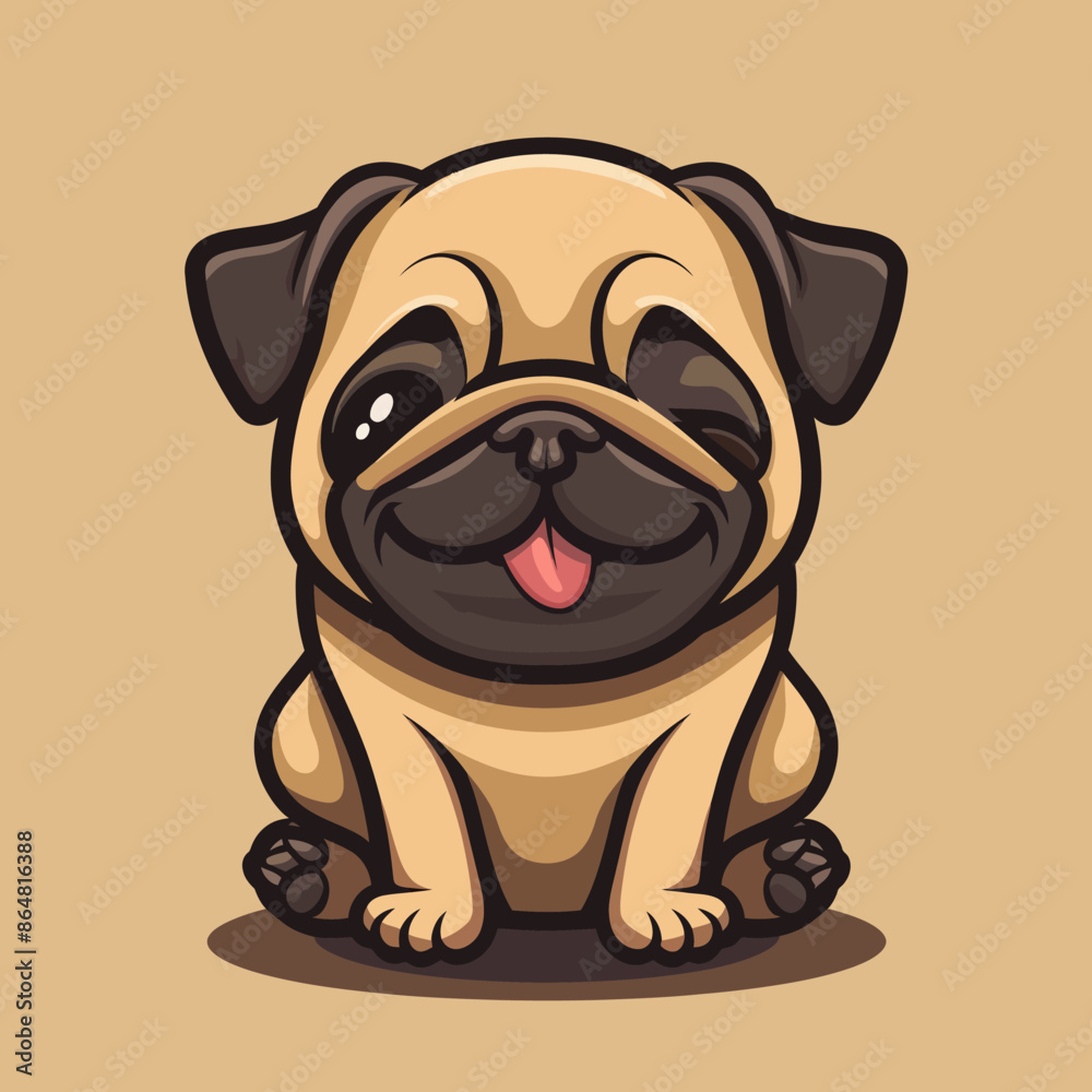 cartoon character logo, Pug, winking, smiling, 2d, vector illustration, mascot logo