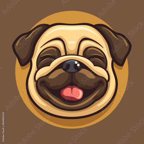 cartoon character logo, Pug, winking, smiling, 2d, vector illustration, mascot logo