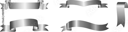 Silver award ribbon banners for text. Blank Silver award Ribbon Collection Pack Template. Collection of Different Empty Silver Ribbon and Label Design. Vector of various shapes