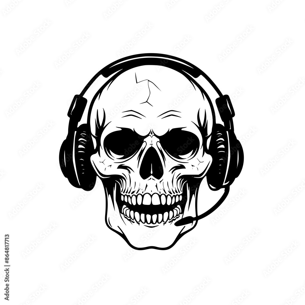 Skull Wearing Headphones Illustration, Black and white illustration of a skull wearing headphones, combining a macabre theme with modern audio gear.
Skull Wearing Headphones Illustration, Black and white illustration of a skull wearing headphones, combining a macabre theme with modern audio gear.