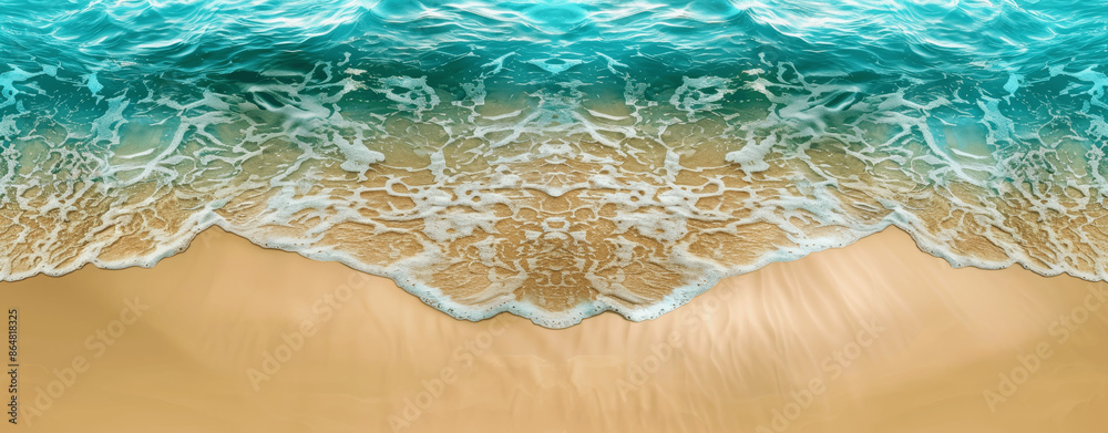 Obraz premium vibrant summer beach background with turquoise blue water waves and sunlight on sandy shore perfect for vacation travel and relaxation