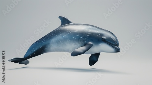 3. Produce an illustration of a porpoise on a clear background, capturing its full body with emphasis on its small size and characteristic curved dorsal fin, ensuring no text or logos are included. photo