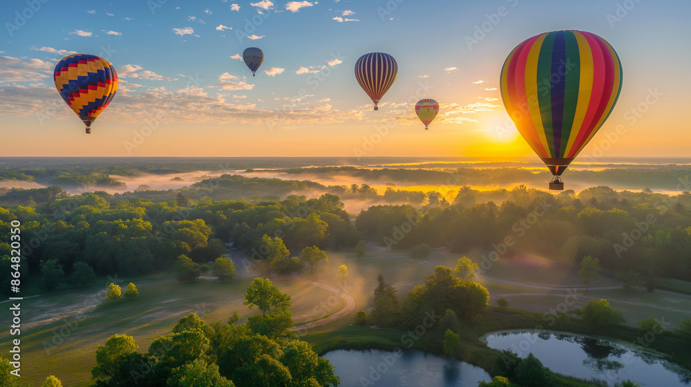 Fototapeta premium Colorful Hot Air Balloons Floating at Sunrise